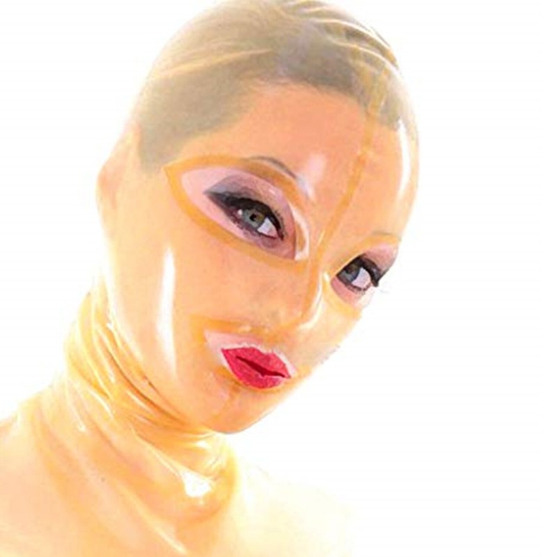 Transparent Latex Hood Back Zipper Beautiful Girl Rubber Mask Open Eyes Mouth