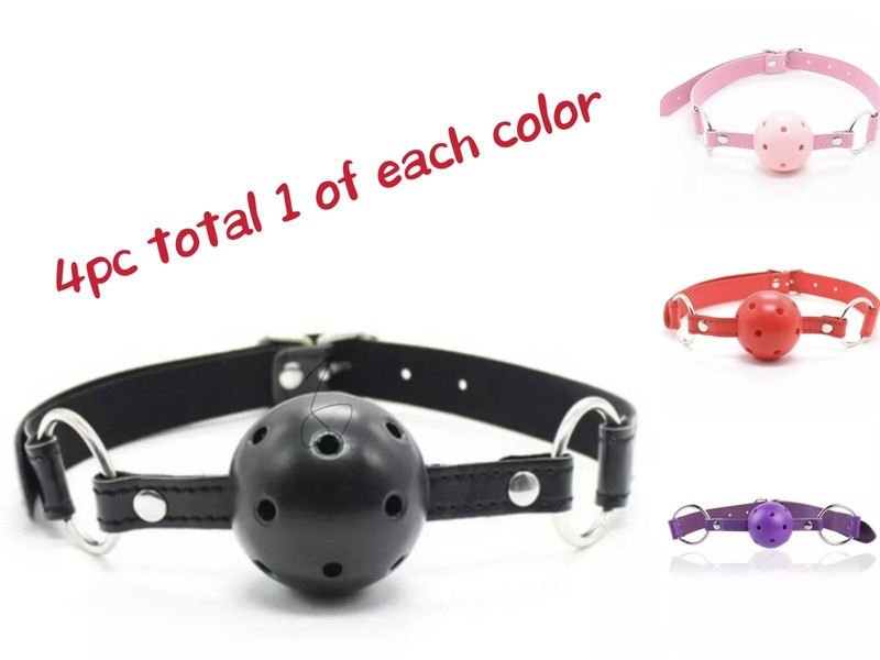 9pc leather Ball Gag Mouth Restraint Adjustable Strap Breathable BDSM Adult Toy《