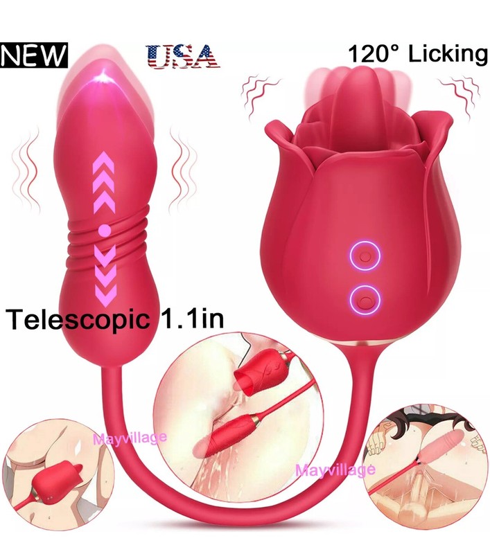 Rose Clit G-spot Vibrator Oral Licking Thrusting Dildo Bullet Sex Toys for Women