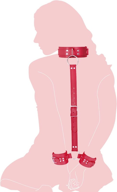 Neck to Wrist Restraints kit, Frisky Beginner Behind Back Handcuffs Collar (Red)