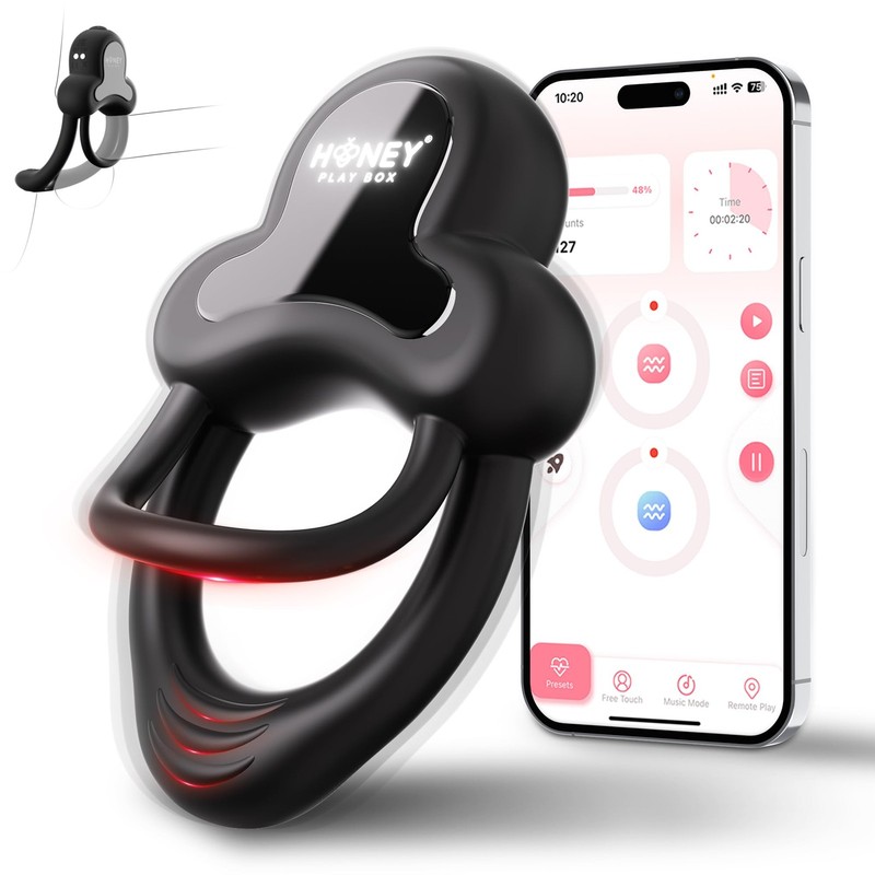 HoneyPlayBox ANELLO Vibrating Cock Ring Couples Sex Toy for Men Women, Black