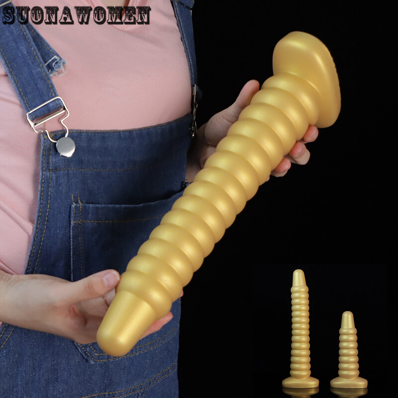 34x6cm Golden Butt Plug Long Anal Dildo Huge Dilator Balls Big Bead Tool Sex Toy