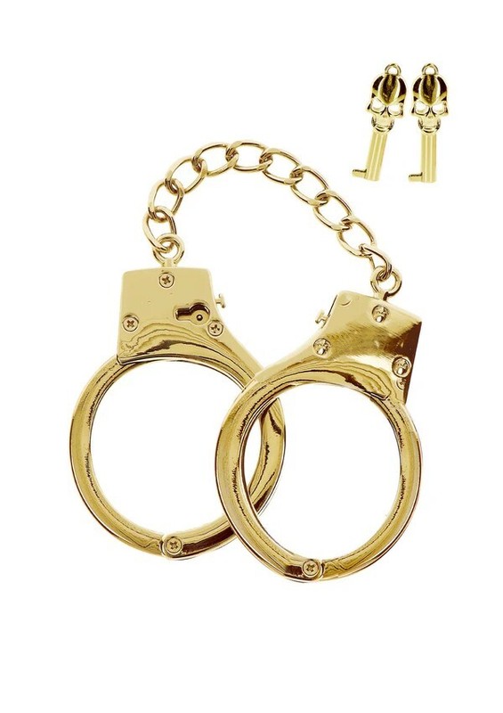 Gold BDSM Handcuffs with Skull Keys Gold Plated Handcuffs gallery