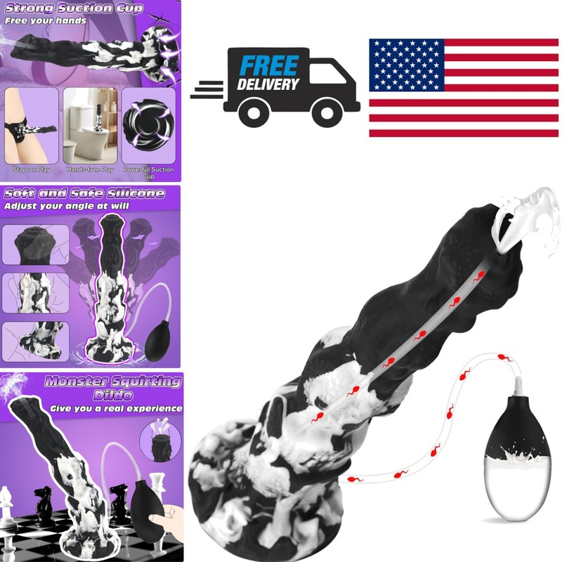 10 Inch Monster Dildo Squirting Sex Toy Waterproof Silicone Black White Color