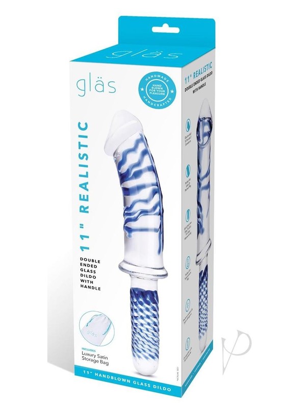 Glas Realistic Double Ended Glass Dildo with Handle 11in – Clear/Blue
