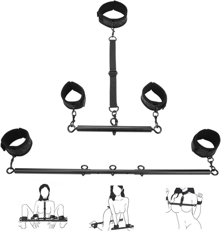 Spreader Bar Sex Toys with Wrist Ankle Neck Collar Restraint Kits Black