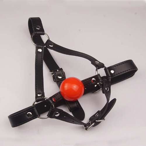 Unisex PU Hood Open Mouth Silicon Ball Gag Bandage Gear Head Harness Flirt