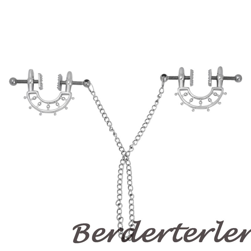 Sexy Nipple Clamp Leather Collar Breast Clips With Beads Chain Bondage Device gallery