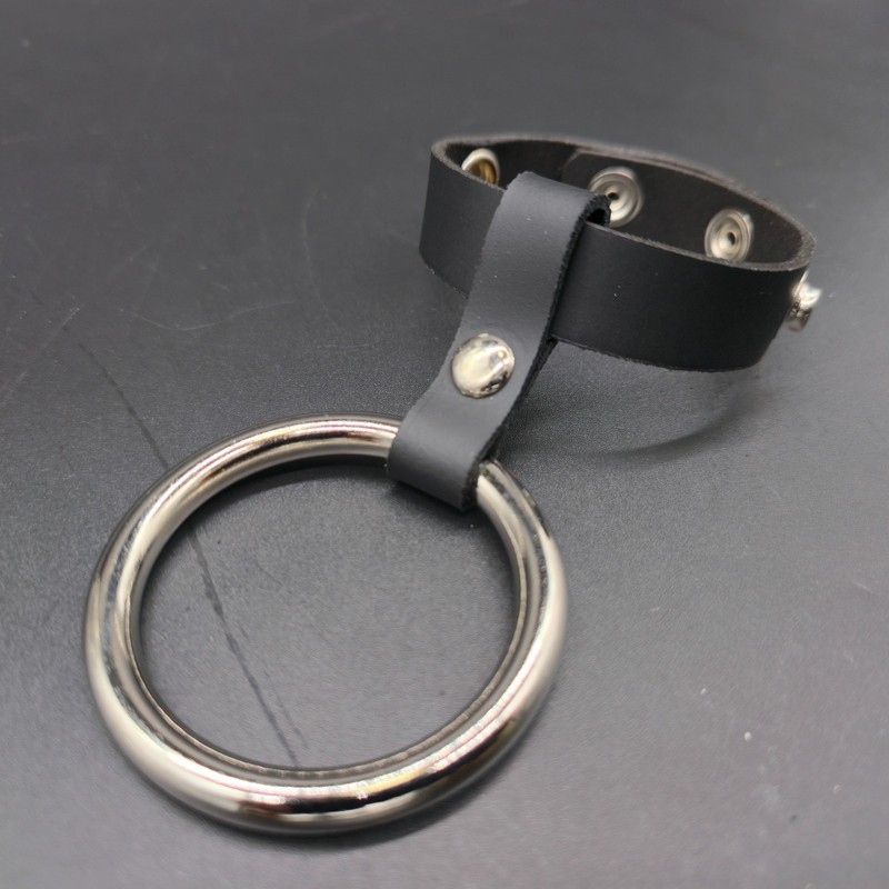 Cock Ring Genuine Leather Silver Stainless Snaps Handmade In USA