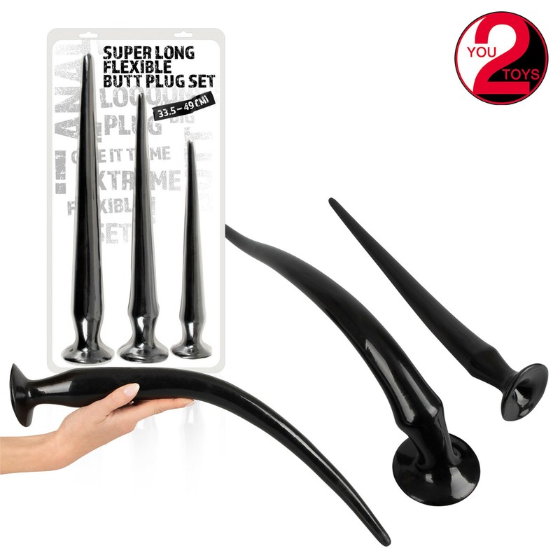 Super Long Flexible Butt Plug Set of 3 HOSE – 3 LONG ANAL TUBE BLACK
