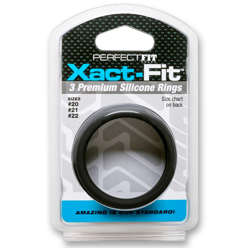 Perfect Fit Xact-Fit Black 3 Silicone cock rings #20, #21, #22 Large XL