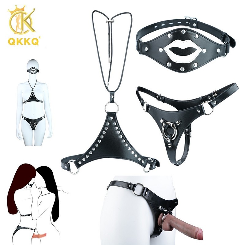 Lesbian SM Toys Kit Restraint BDSM Bondage Black Set With Mask, Bra&Thong 3pcs