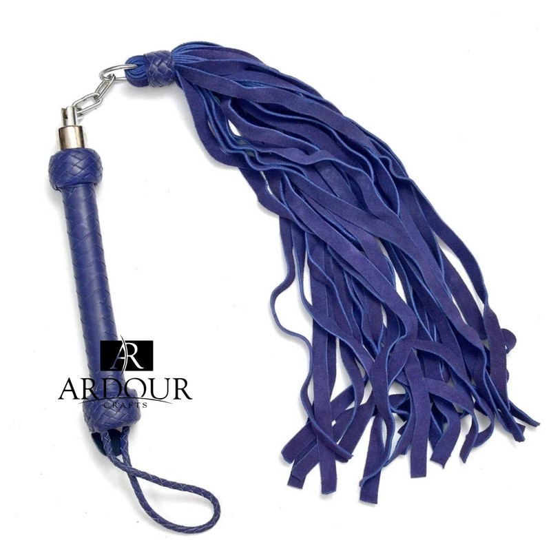 Handmade Genuine Cowhide Leather Flogger Purple – 26 Tails Braided Handle gallery