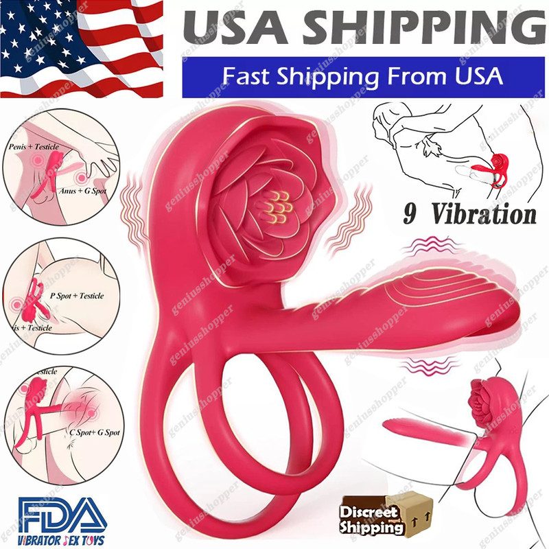 Couple Vibrating Cock Ring with Rose Clitoral Stimulator G Spot Vibrator Sex Toy