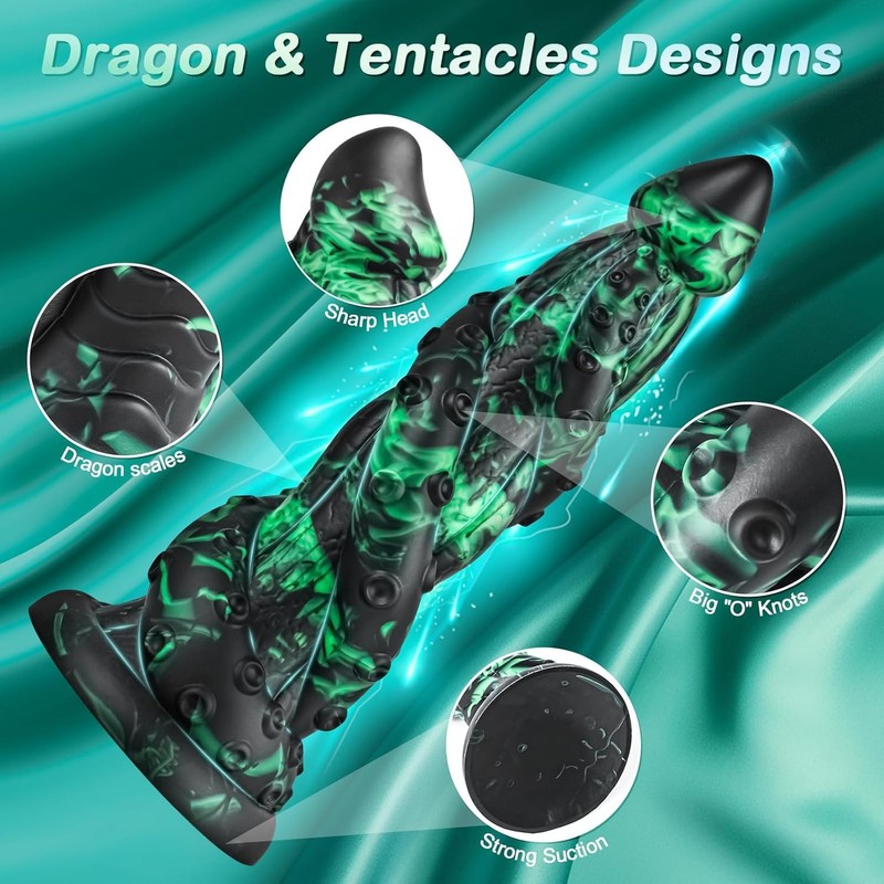 Fantasy Dragon Dildo Anal Toys for Women with 2 Knot Tentacle Design, 8.9'' Mons gallery