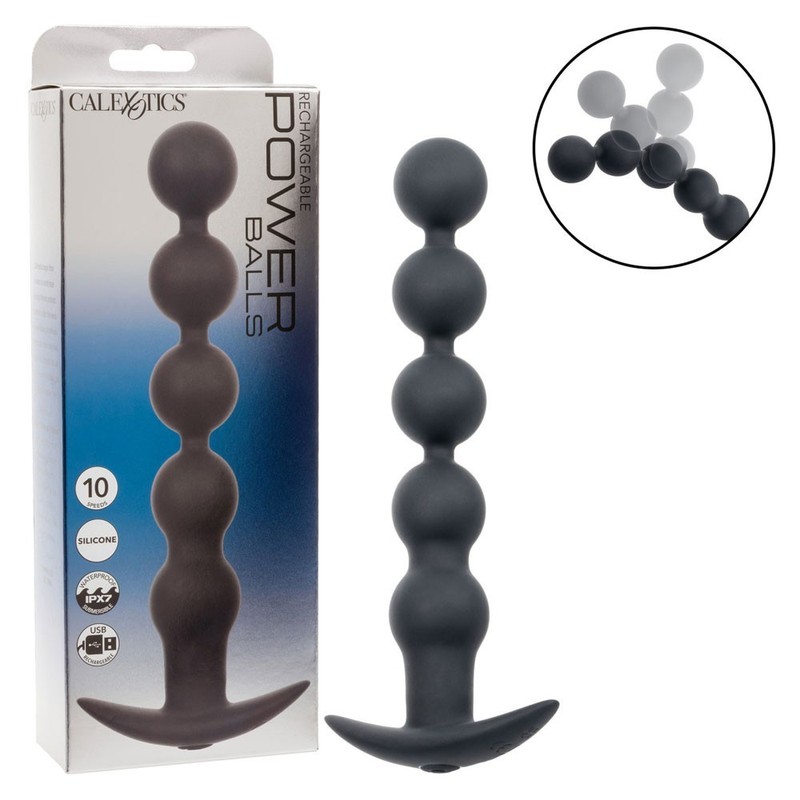 Cal Exotics Rechargeable Power Balls Black – Silicone Vibrating Anal Beads