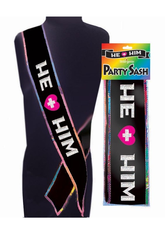 He + Him Party Sash – Black/White