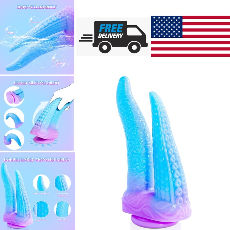 Double Ended Tentacle Dildo 10.8 Inch Blue Purple Liquid Silicone Monster Design