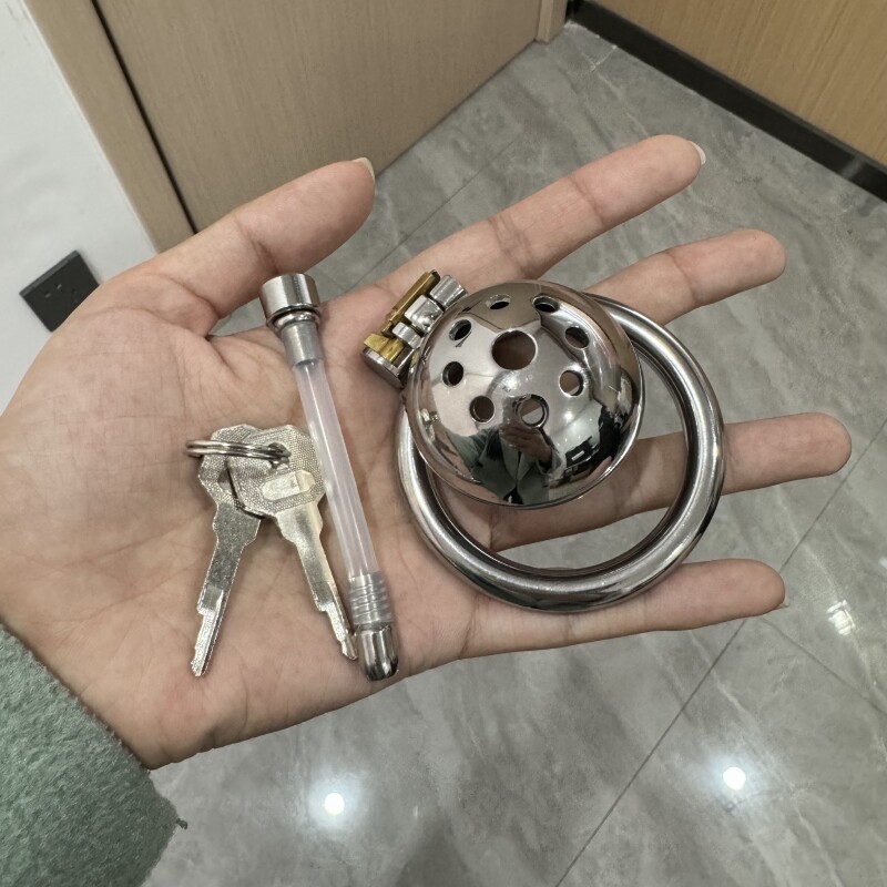 Stainless Steel Penis Ring Cock Cage Men Chastity Device with Adultl Tube BDSM