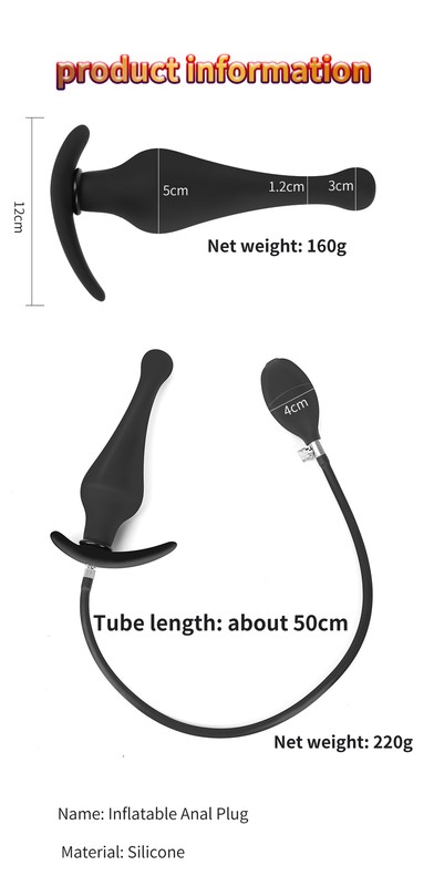Inflatable Expander Dildo Anal Plug with Metal Massager Bead Prostate SM Sex Toy gallery