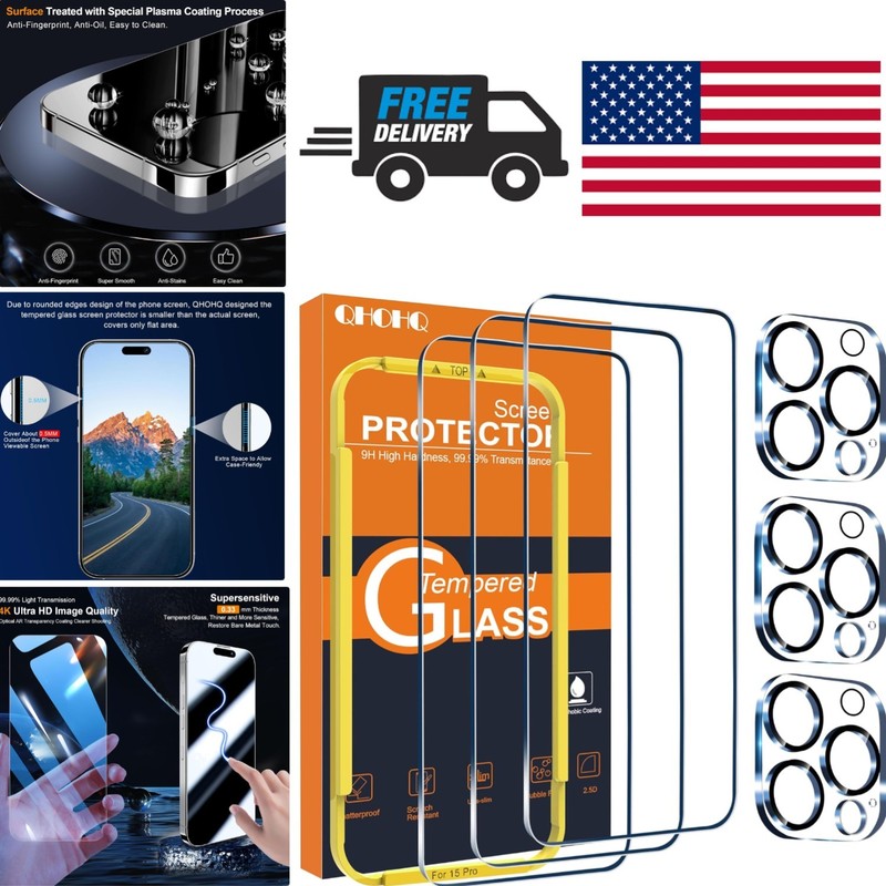 Easy Install Screen Protector for iPhone 15 Pro 61 Inch with Bubble Free Design
