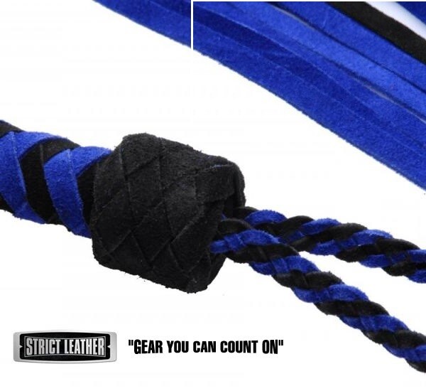 Strict Leather Suede Flogger Black and Blue Crop Whip IMPACT Bondage BDSM 18" gallery