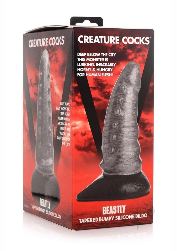 Creature Cocks Beastly Tapered Bumpy Silicone Dildo 8.25in – Silver/Black