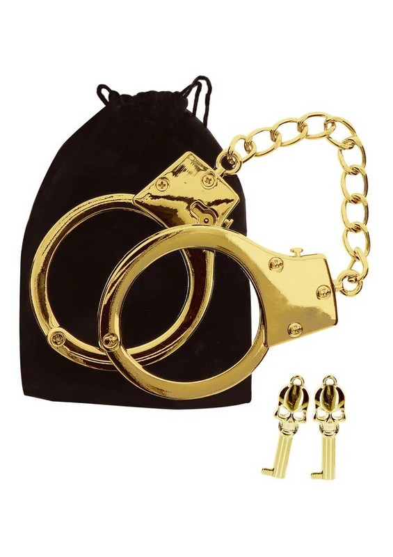 Gold BDSM Handcuffs with Skull Keys Gold Plated Handcuffs gallery