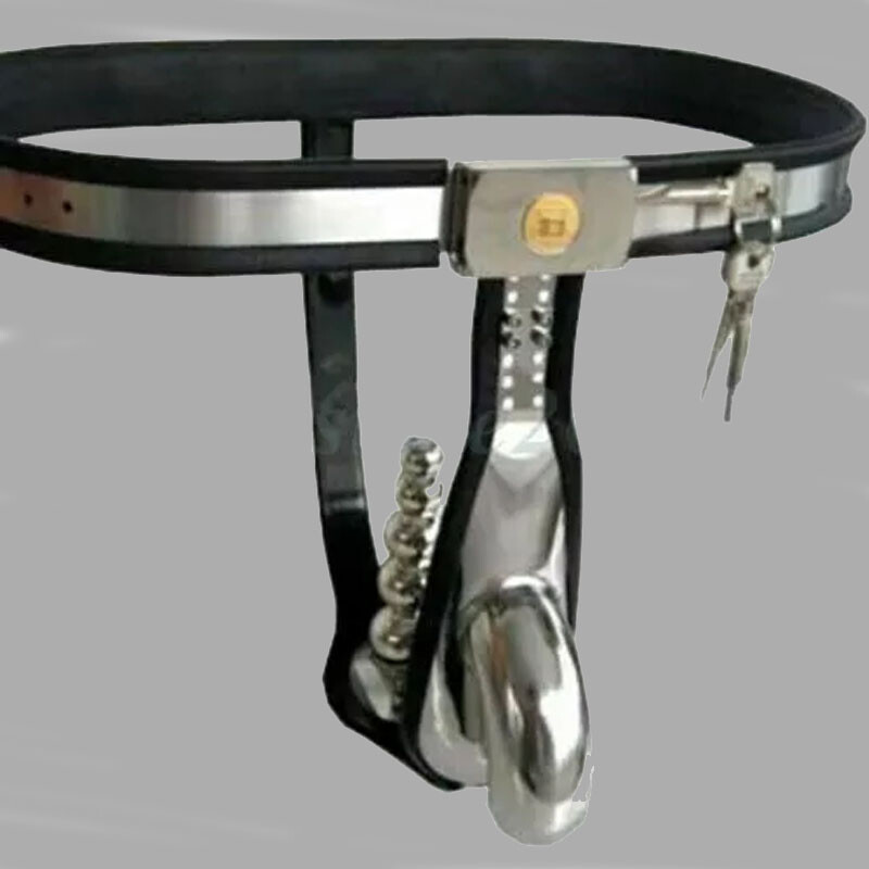 Male Stainless Steel Chastity Belt Adjustable Device BDSM Penis Cage Beads Plug