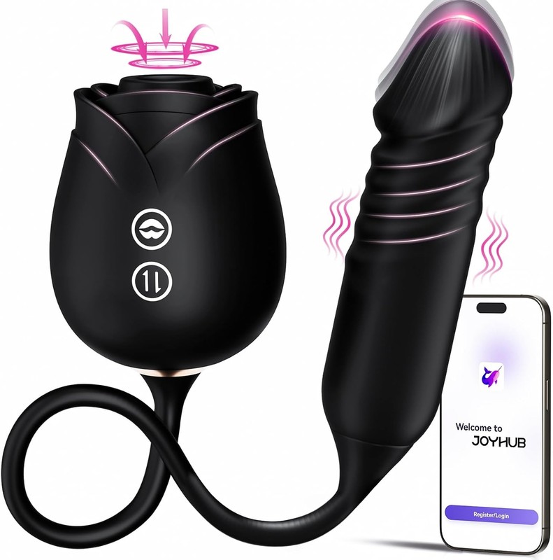 Dildo Vibrator Women Sex Toys – APP Control Rose Sucking Vibrater (Black)