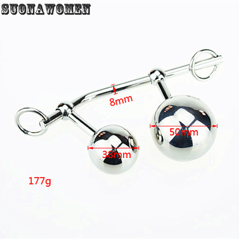 Female Anal Double Ball Plug in Steel Chastity Belts Hook Locking Drop Sex Toy