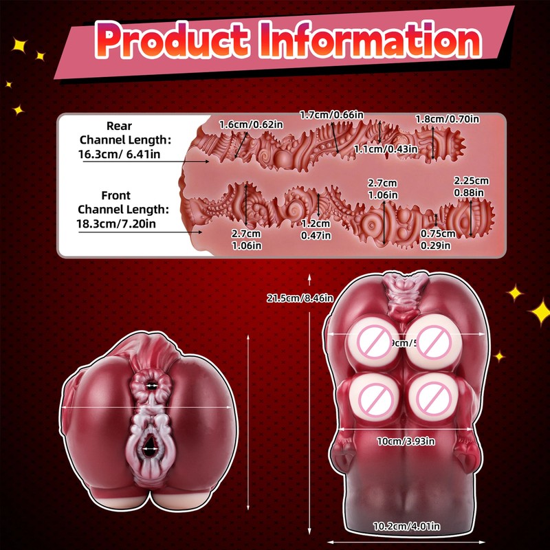 Red Hip Silicone Stroker Two Insertable Hole for Penis Masturbation Cup Sex Toys