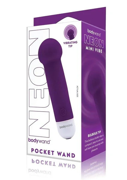 (NEW) – Bodywand Neon Mini Pocket Wand Vibrator – Rechargeable, Bulbous Tip, Pur