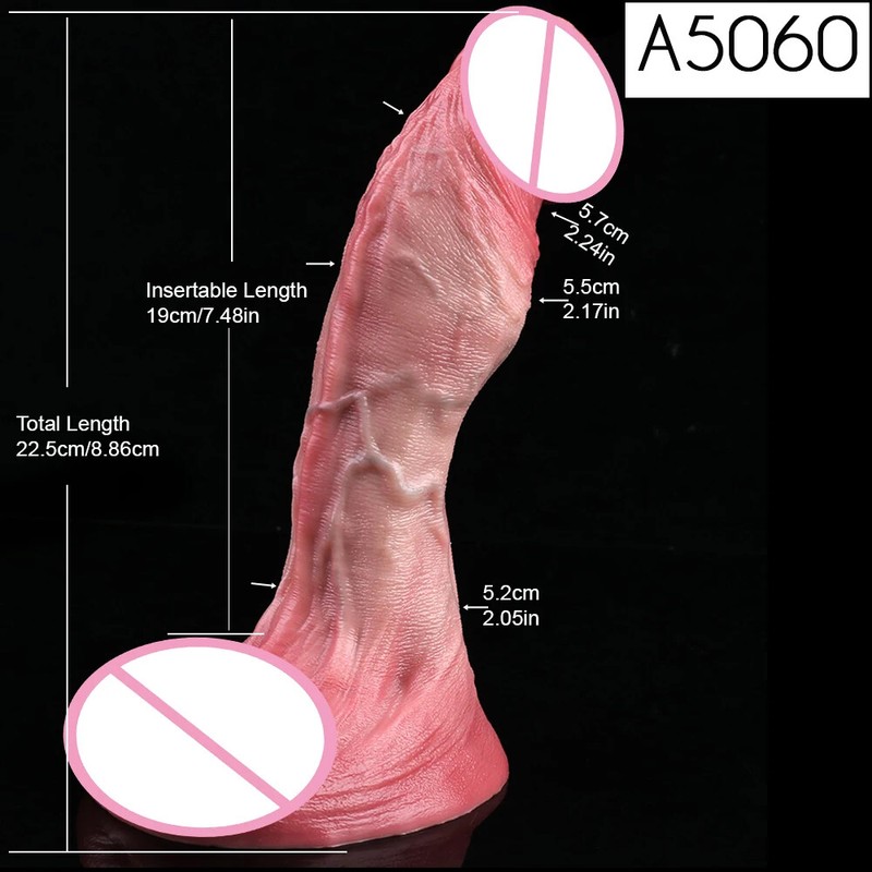 22.5cm Double Layer Silicone Soft Dildo With Sucker Lifelike Anal Plug Sex Toys