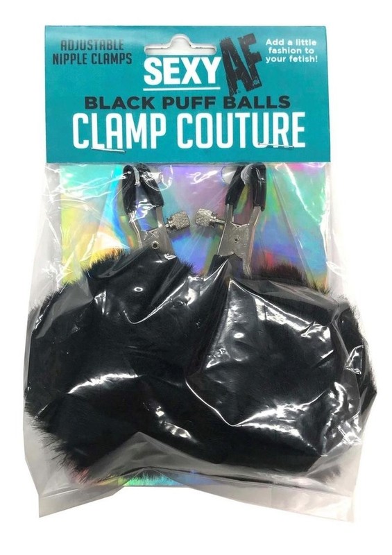 Sexy AF Nipple Clamps Puff Balls - Black - FREE SHIPPING