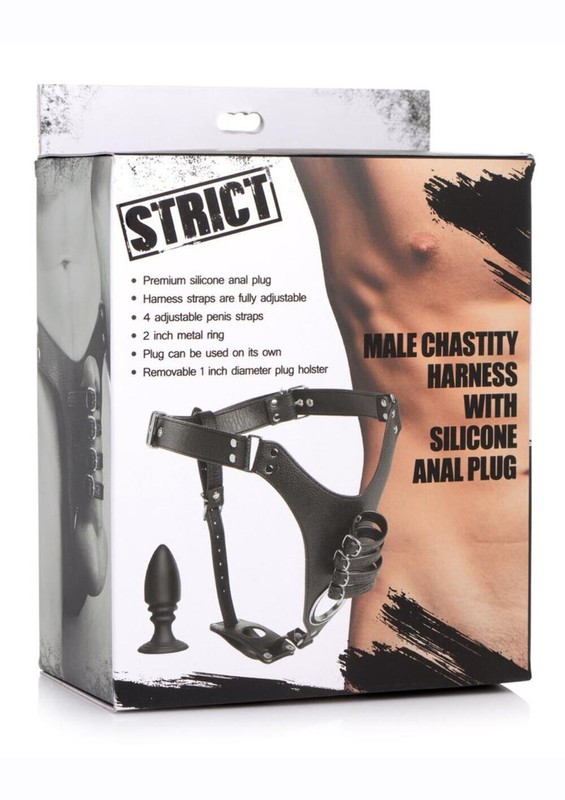 Strict Male Chastity Harness with Silicone Anal Plug gallery