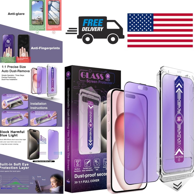 Water Resistant Matte Tempered Glass Screen Protector for iPhone 14 Pro 15 16