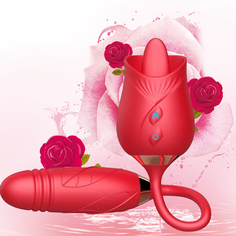 Oral Clit Licking Vibrator G-Spot Telescopic for Rose Dildo Women Adult Sex Toy gallery