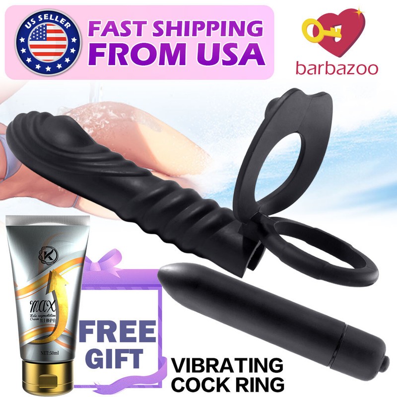 Double Penetration Strap on Dildo Cock Penis-Ring Vibrator Anal Plug-Men-Sex-Toy