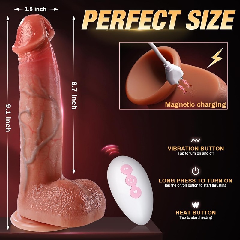Realistic Silicone Thrusting Dildo with Sliding Ring Waterproof 9 Modes gallery