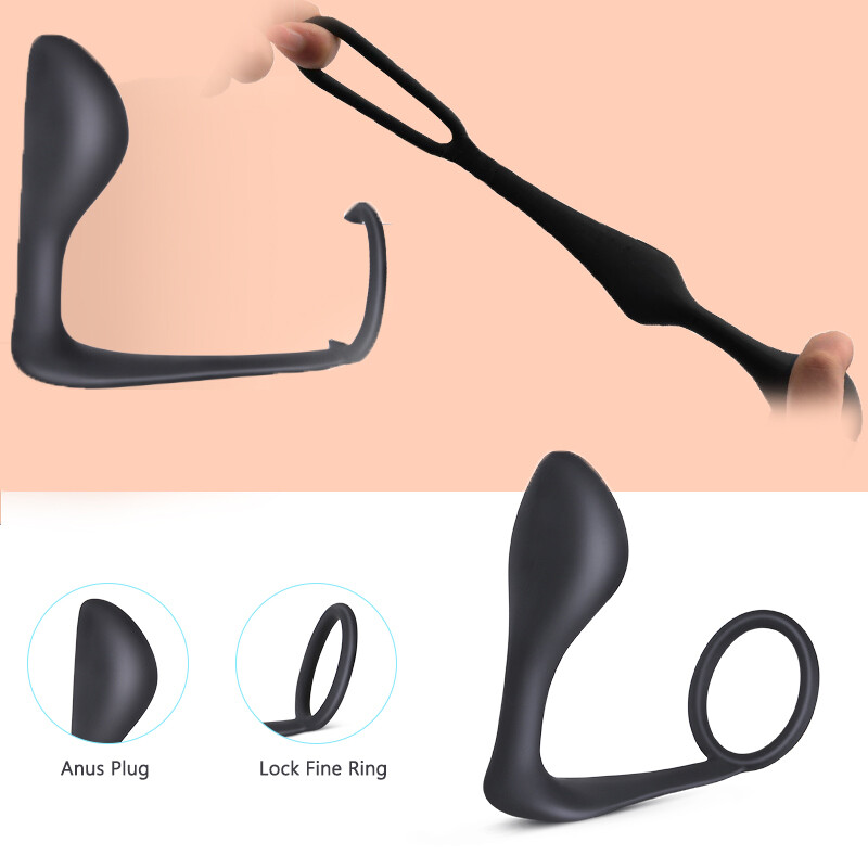 Adult Sex Toys for Men Gay Anal Plug with Penis Lock Ring Full Silicone Massager