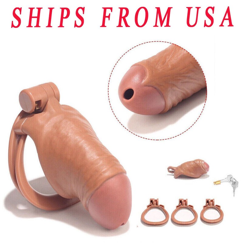 3D Print Male Chastity Cage Device Realistic Men Lock Belt 4 Rings Padlock Toys