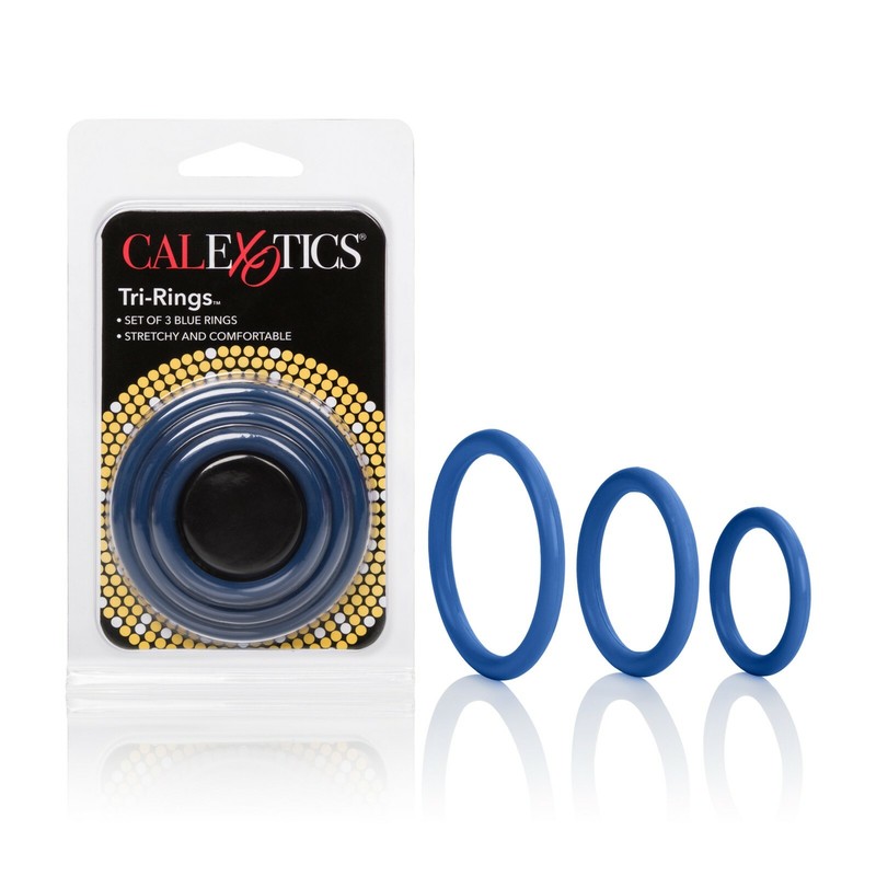 Cal Exotics Tri-Rings 3pk Blue – MED LG XLG Penis Enhancer Cock Rings