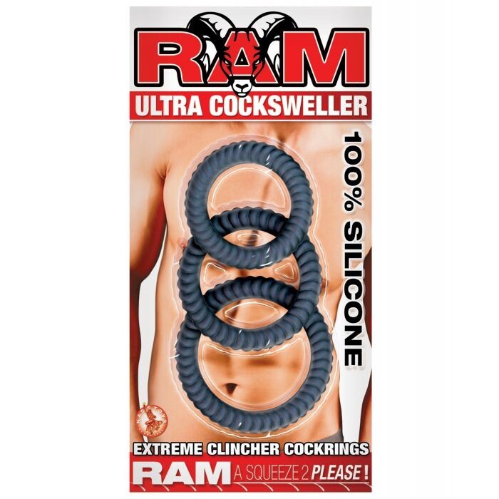 RAM 3pc Ribbed Silicone Penis Ring Set by Nasstoys