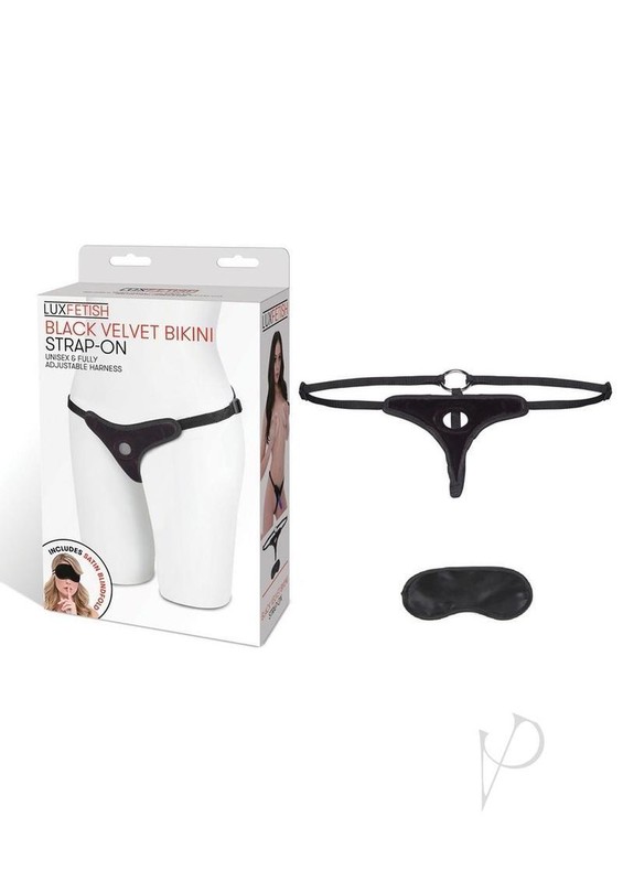 Lux Fetish Velvet Bikini Strap-On Adjustable - Black gallery