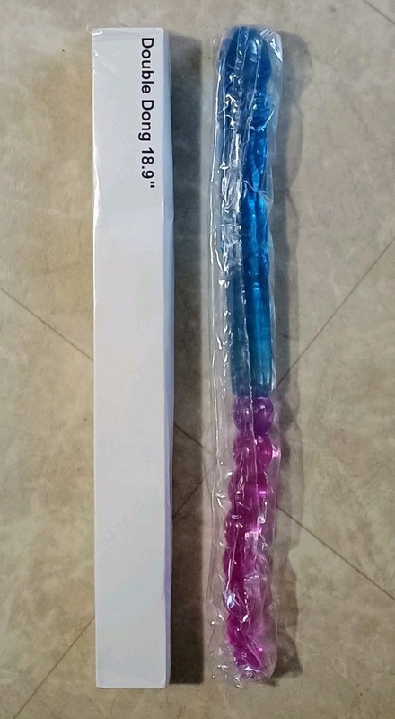 Double Ended Dildo Flexible Anal and Vaginal Use 18.5&Prime; Inches Blue Pink