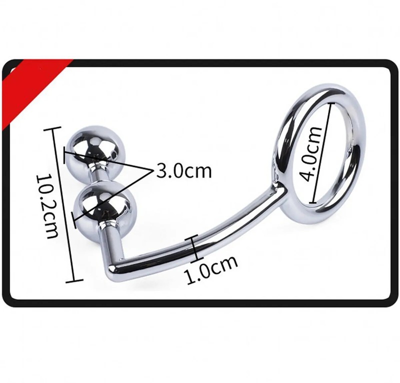 Butt Plug Stainless Steel Metal Hook With Ball Rings For Male Chastity Device