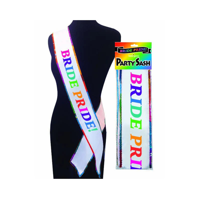 Bride Pride Party Sash – White/Rainbow