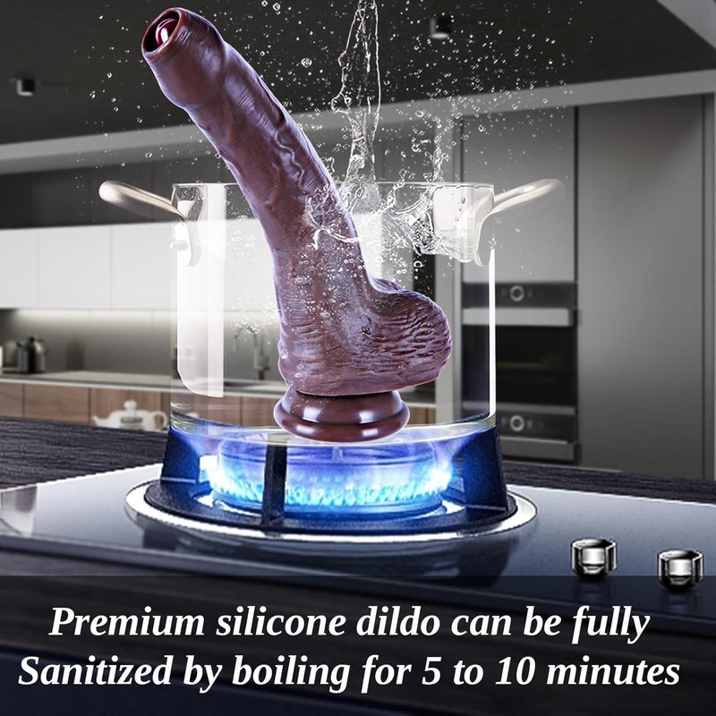 Movable 8 Inch Black Foreskin Dildo Waterproof Silicone Anal Penis for Couples gallery