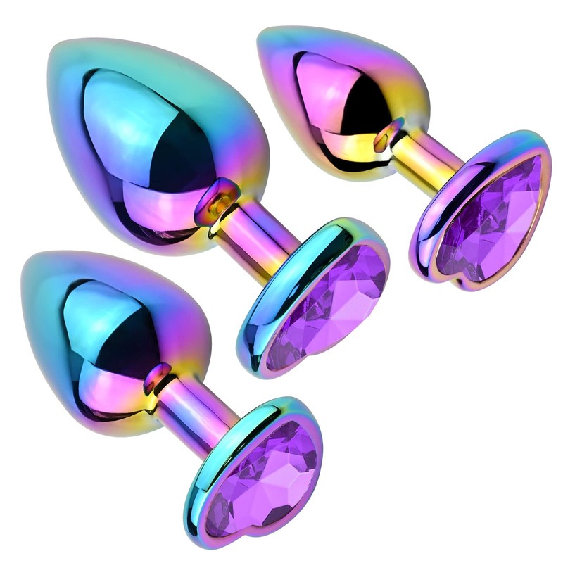 Anal Plugs 3PCS Anal Trainer Set Colorful Metal Butt Plug Heart Shape Jewelry…